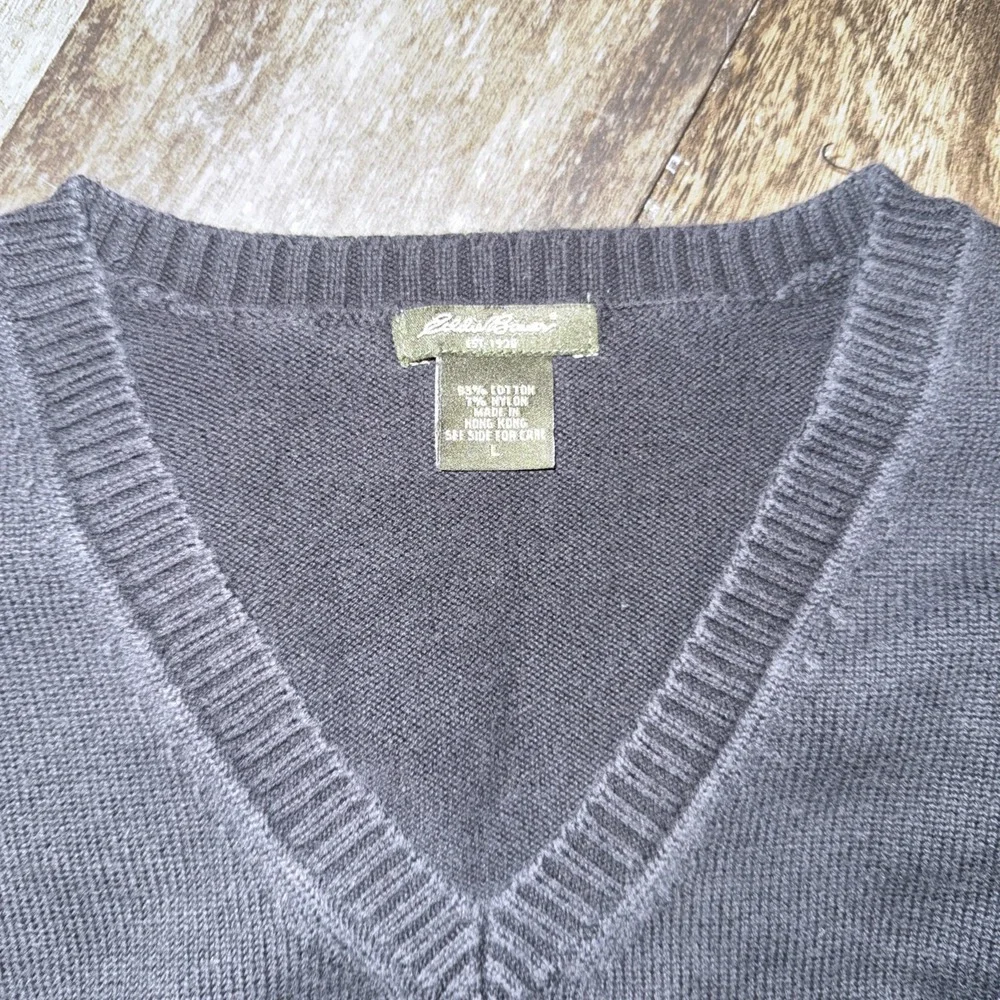 Eddie Bauer‎ V-Neck Pullover Sweater Long-sleeve Black Women's Size L